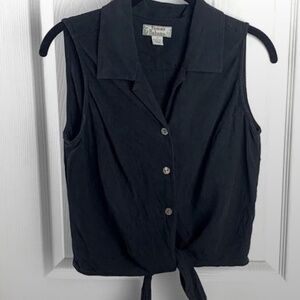 Tommy Bahama Black Silk Tie-Front Button-Up S